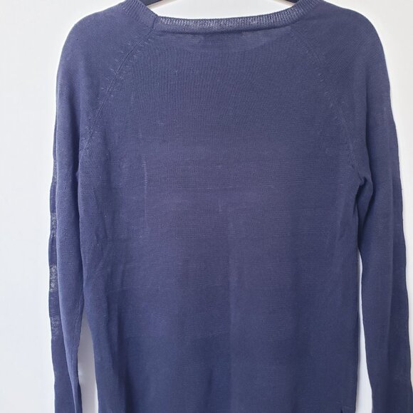 Vince Linen Oversized Long Sleeve Open Knit Mesh Blue Tunic Sweater - Picture 3 of 9